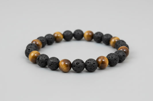 Mens Tigers Eye & Lava Bracelet