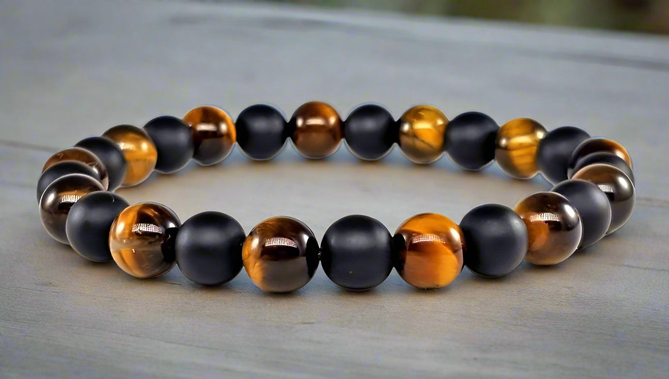 Matte Black Agate & Tigers Eye Bracelet