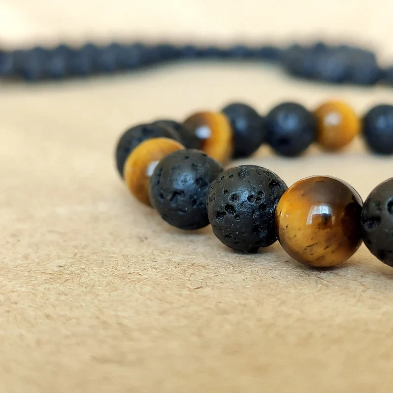 Mens Tigers Eye & Lava Bracelet