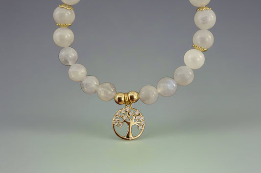 Moonstone Bracelet with Tree of Life Charm