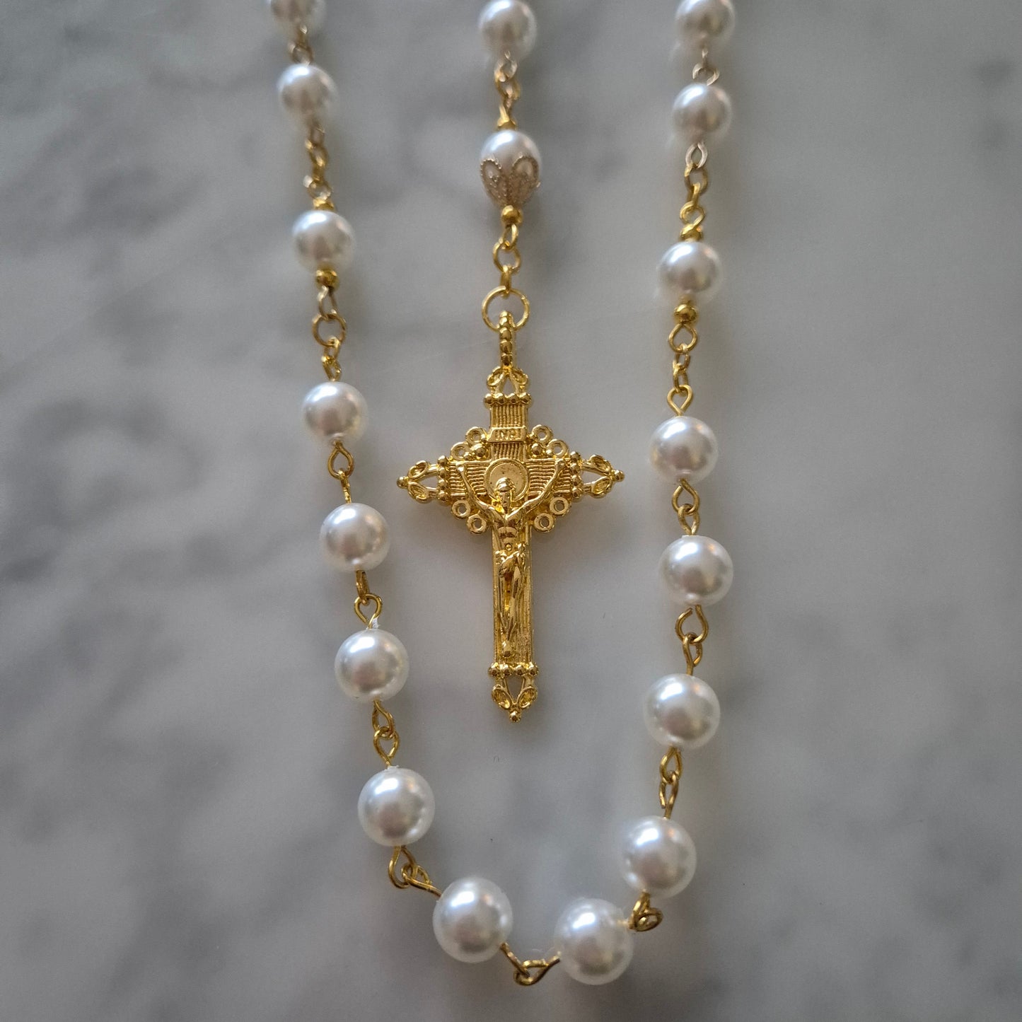 Rosary White Glass Pearl