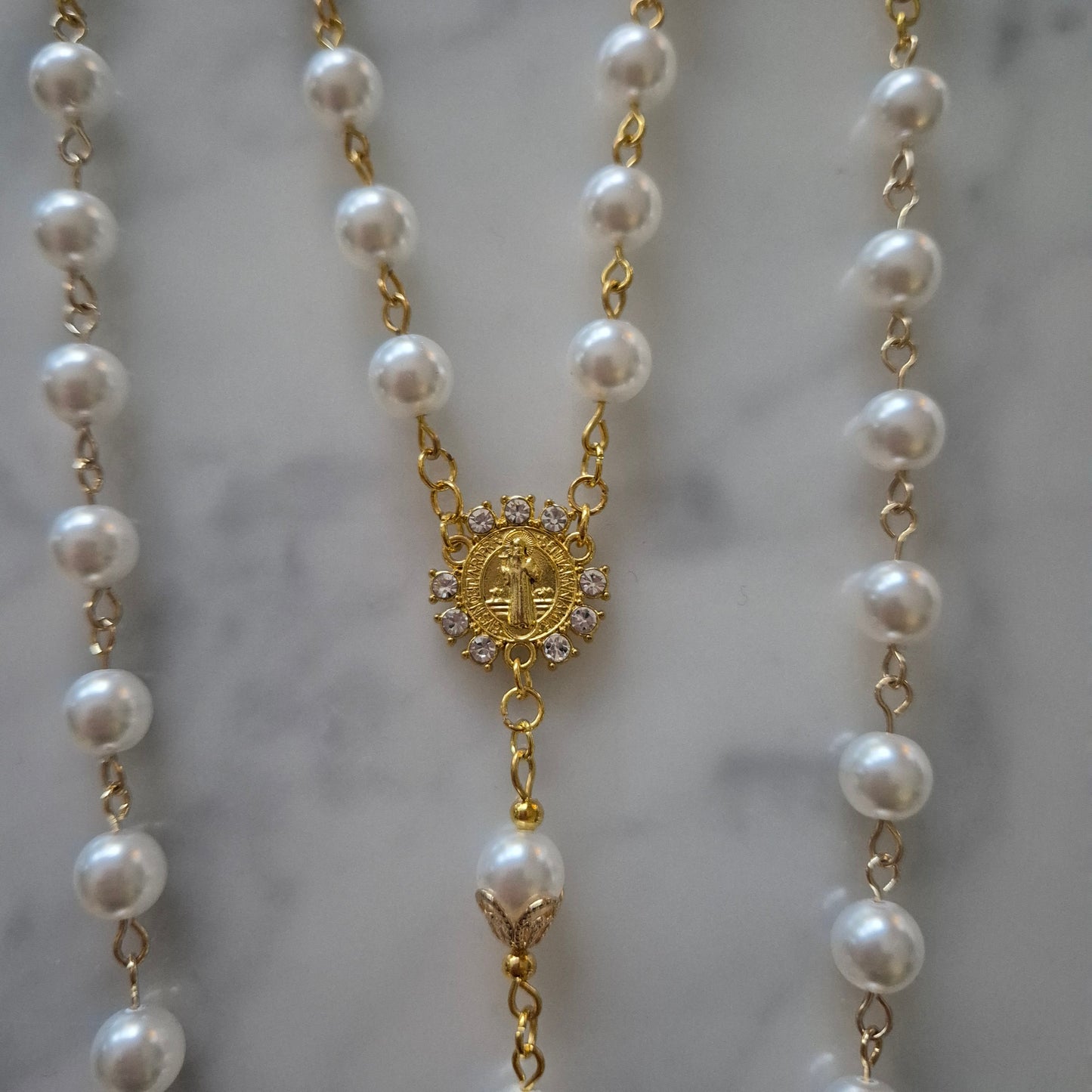 Rosary White Glass Pearl