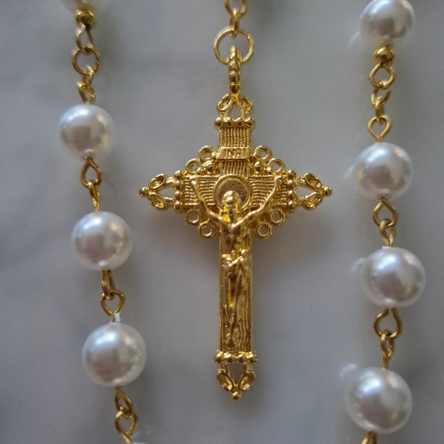 Rosary White Glass Pearl