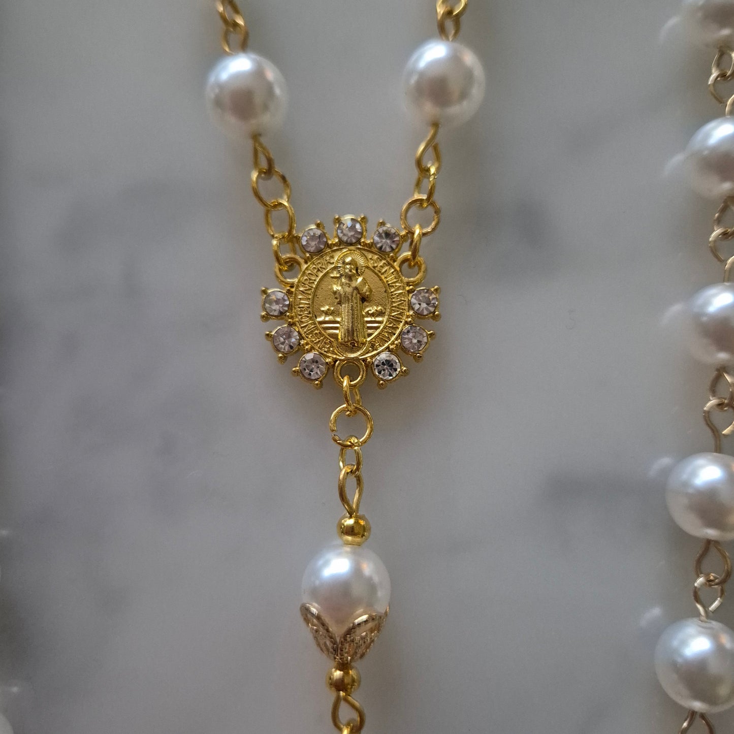 Rosary White Glass Pearl