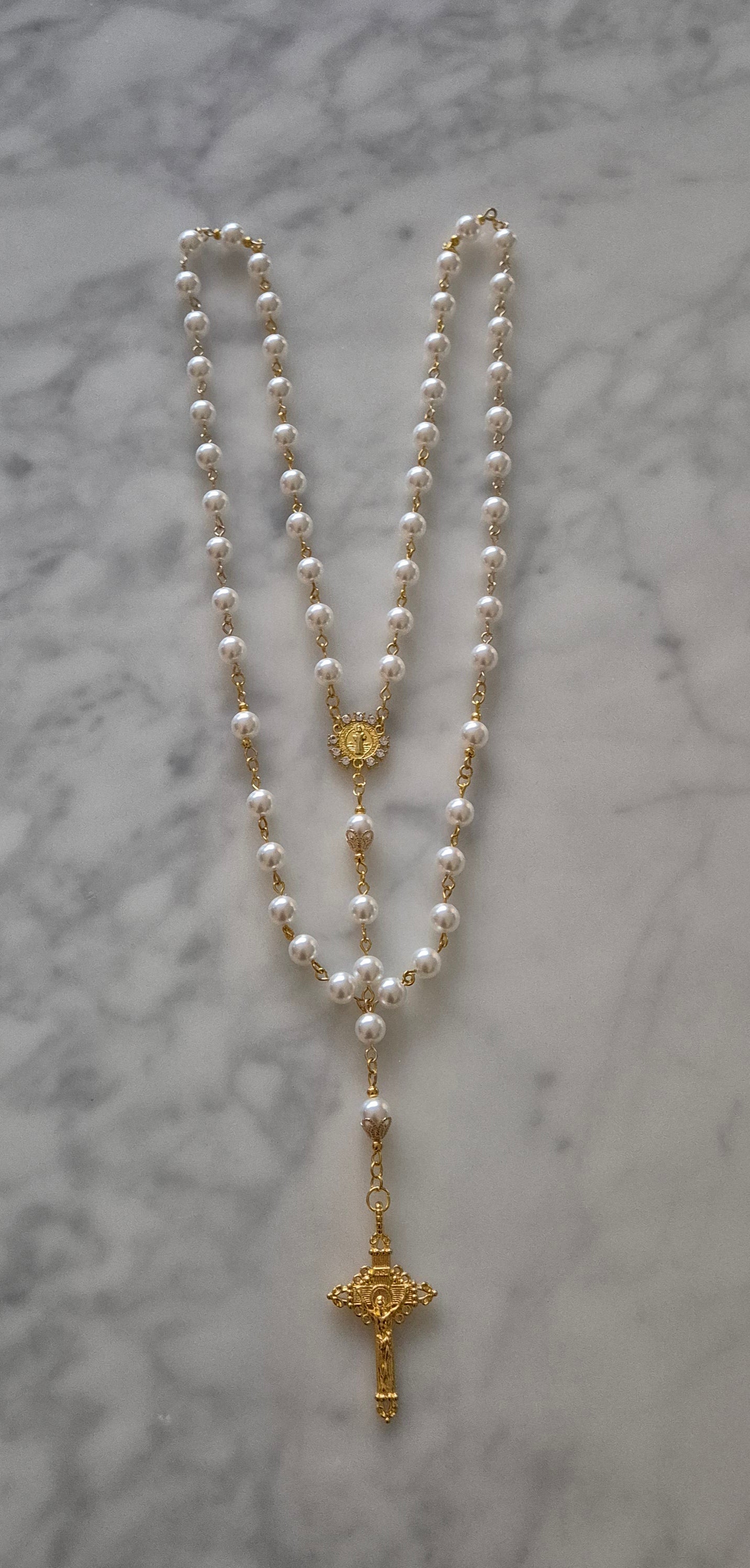 Rosary White Glass Pearl