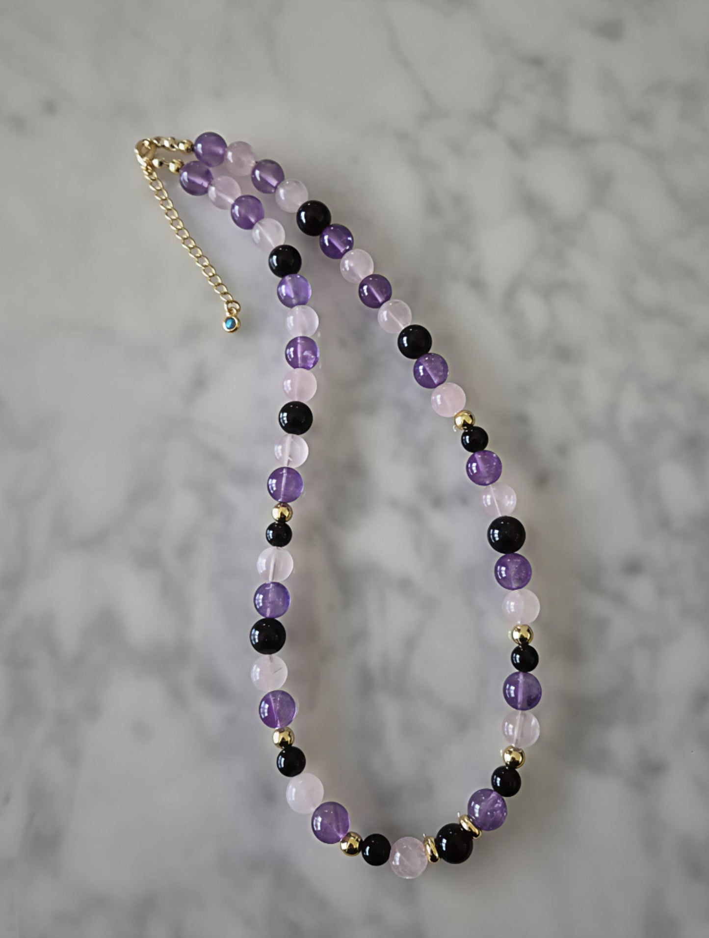 Rose Quartz Amethyst Black Tourmaline Gemstone Necklace