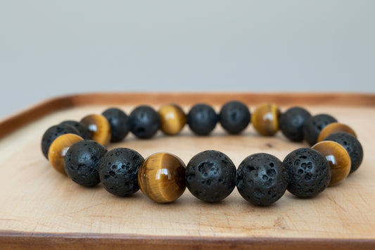 Mens Tigers Eye & Lava Bracelet